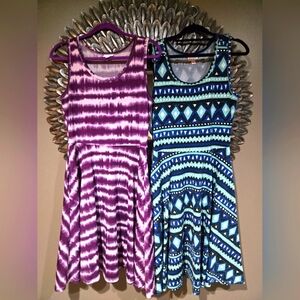 LuLaRoe Purple Tie-Dye and Blue Geometric Dresses